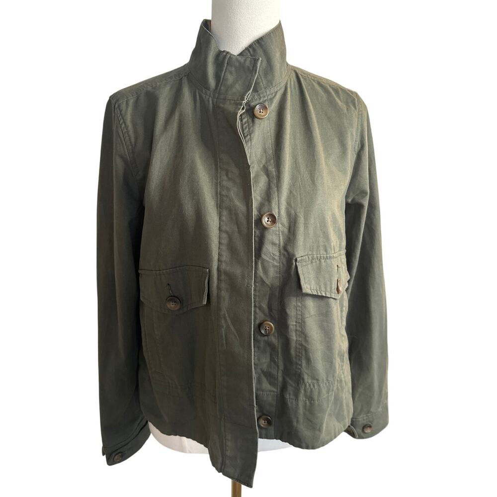 Gap Olive Green Button‑Front Cotton Utility Jacket – Small | 100% Cotton